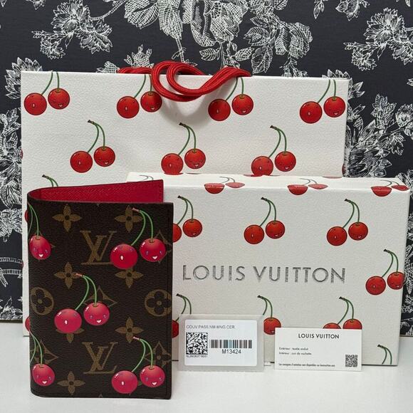 Louis Vuitton Accessories - M13424 Louis Vuitton Takashi Murakami Passport Cover 2025 Cherry NEW Box Bag
